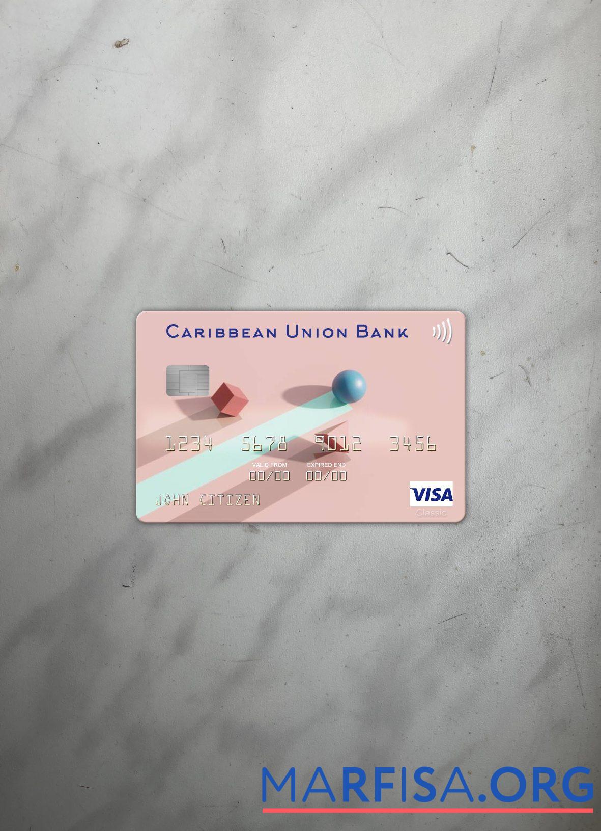 Realistic Antigua and Barbuda Caribbean Union Bank visa card photolook front example